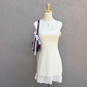 Princess Polly Bradie Mini Dress Cream Size US 6 Preppy Boho Coquette